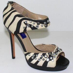 Jimmy Choo Studded Zebra Print Peep Toe Heels Womens (EU 38/US 7.5)